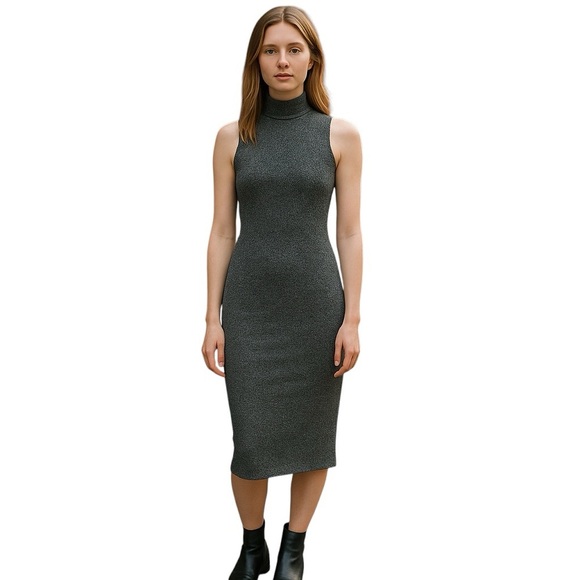 One Teaspoon Charcoal Bodycon Midi Dress Mock Neck Zipper back Shimmer Small NWT - Picture 1 of 11